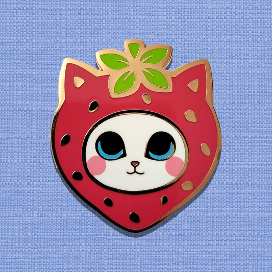 Strawberry Cat - 1.5 Inch Enamel Pin